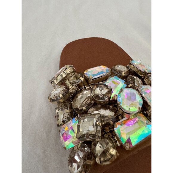 Steve Madden Brionna Rhinestone Flats Tan Leather Jewel Embellished Sandals 7.5 - Picture 10 of 16